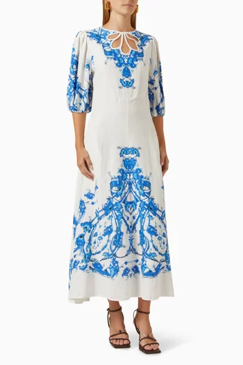 Printed Maxi Dress in Linen