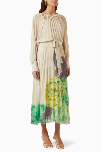 Floral-print Pleated Midi Dress