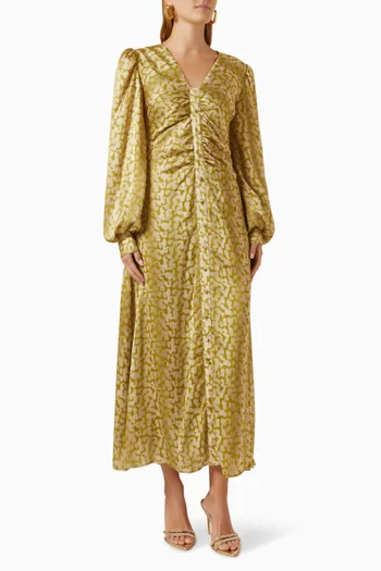 Abstract-print Midi Dress in Satin
