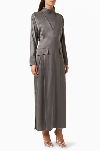 Draped Belted Maxi Dress in Satin