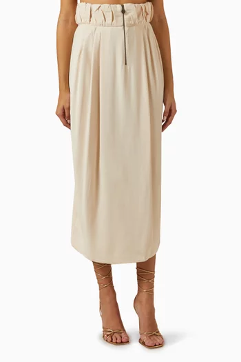Ruched High-waist Midi Skirt in Viscose-blend
