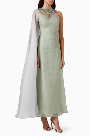 Embellished One-sleeve Dress in Organza