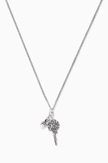 Arabesque Key & Pearl Necklace in Sterling Silver