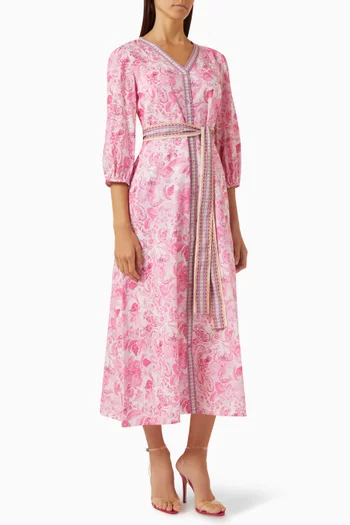 Floral-print V-neck Maxi Dress in Cotton