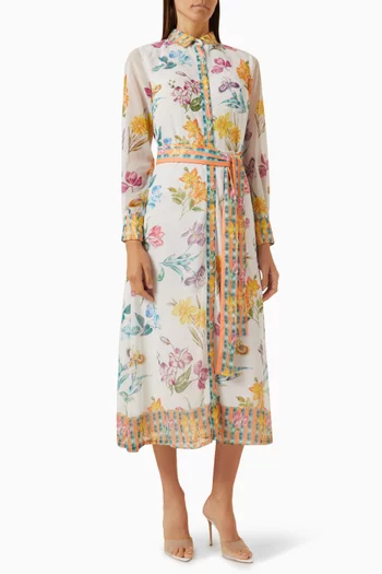 Floral-print Shirt-neck Maxi Dress in Chiffon