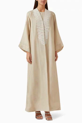 Embellished Abaya & Dress Set in Cotton-organza