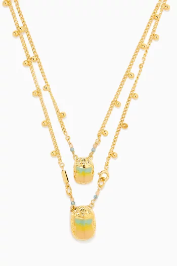 Scarab Double Pendant Necklace in 24kt Gold-plated Metal