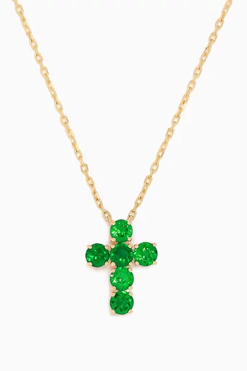 Cross Pendant Colombian Emerald Necklace in 18kt Gold