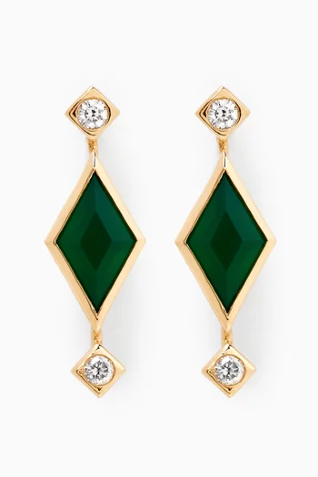 Green Onyx & Diamond Drop Earrings in 18kt Gold