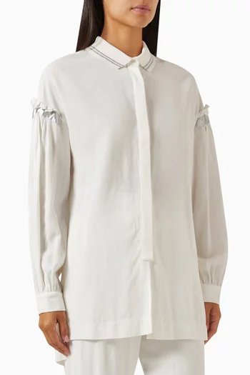 Ruffled-trimmed Shirt in Viscose-linen Blend