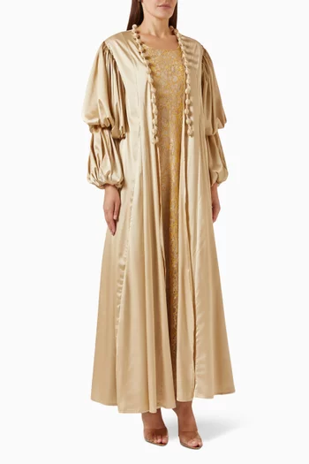 Double Layered Puff Sleeves Abaya & Dress Set in Silk & Lace