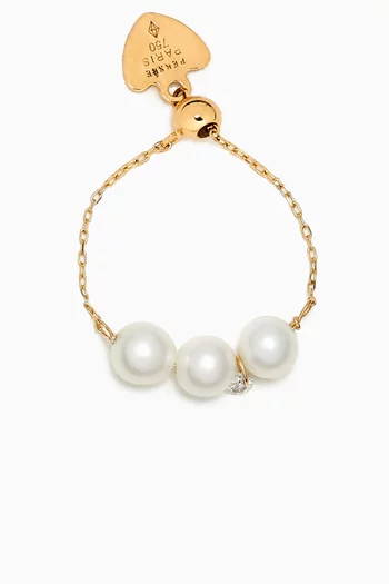 Aphrodite Diamond & Pearl Chain Ring in 18kt Gold