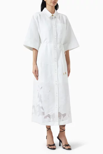 Agua Embroidered Shirt Dress in Rayon