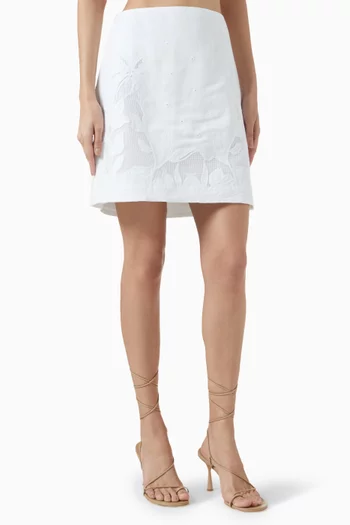 Agua Embroidered Mini Skirt in Linen