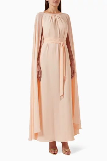 Cape-sleeve Maxi Dress in Chiffon & Lace