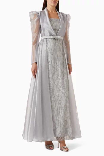 Bead-embellished Maxi Dress in Organza & Tulle
