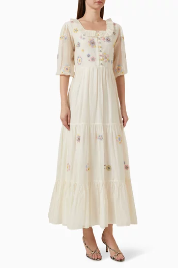 Leece Embroidered Maxi Dress in Cotton-silk