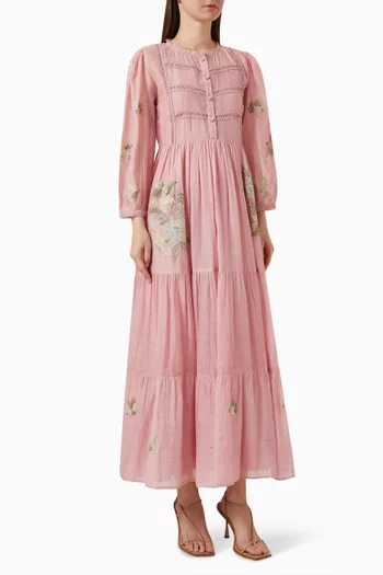 Sloane Embroidered Maxi Dress in Cotton-silk