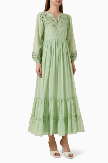 Berlin Flared Maxi Dress in Cotton-silk