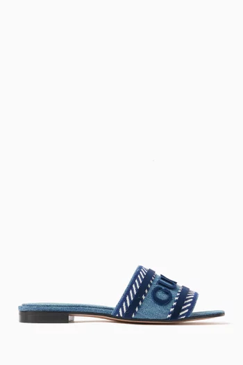 Logo Slide Sandals in Denim