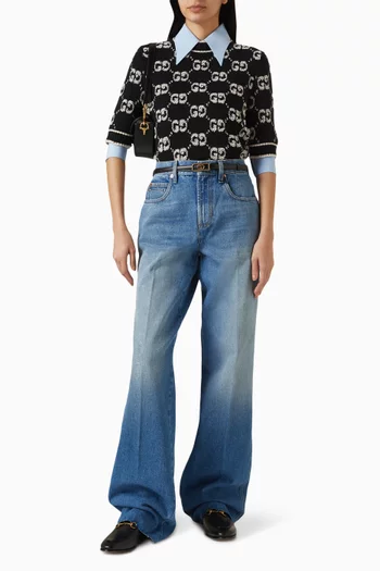 Horsebit Wide-leg Jeans in Denim