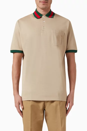 Web Collar Polo Shirt in Stretch Cotton-piqué