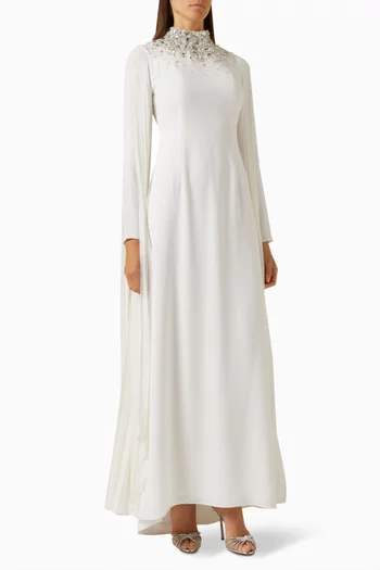 Ciela Embellished Cape-sleeve Gown