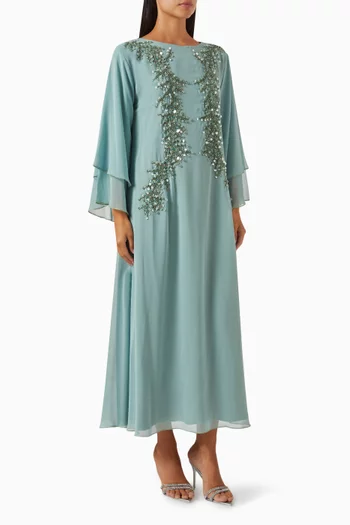 Embellished Panelled Maxi Dress in Crepe