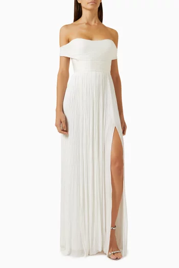 Theia B Off-Shoulder Maxi Gown in Silk Tulle