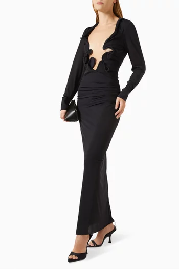Venusa Plunge Shirt Dress in Mesh