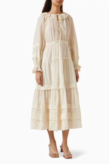 Ethel Ruffled Midi Dress in Cotton-silk
