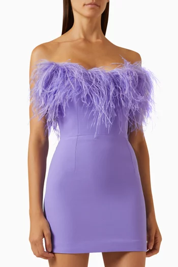 Cynthia Feather-trimmed Mini Dress in Crepe