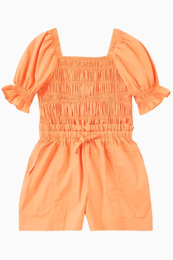 Smocked Puff-sleeve Playsuit in Rayon Blend