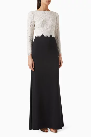 Baden Embroidered Gown in Lace & Crepe