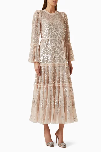 Annie Tiered Sequins Ankle Gown in Tulle