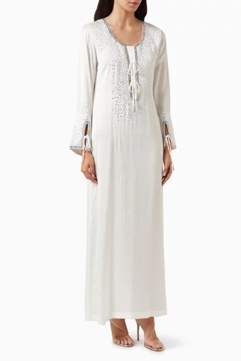 Crystal-embellished Dress in Jacquard-silk