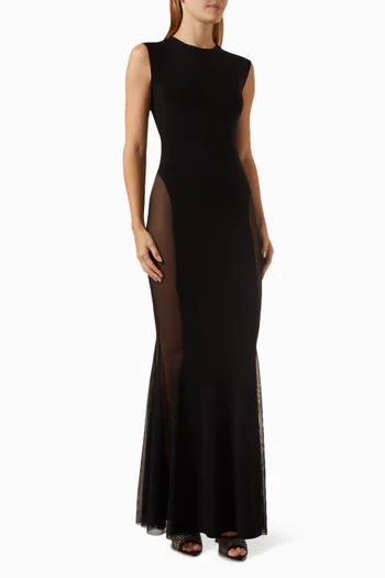 Sleeveless Fishtail Gown in Mesh and Poly-lycra