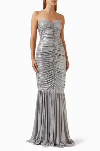 Metallic Fishtail Gown in Stretch-lame