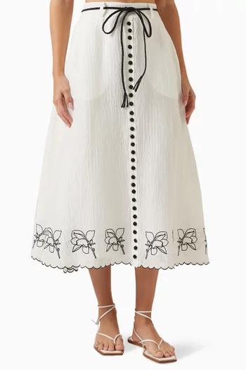 Grace Midi Skirt in Silk Linen