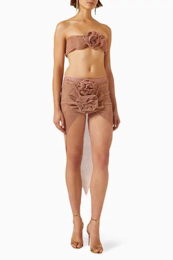 Rhinestone-embellished Top & Skirt Set in Mesh