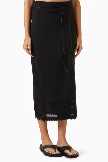 Pareo Belted Midi Skirt in Cotton-gauze