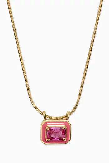Bezel CZ Pendant Necklace in Gold-plated Brass