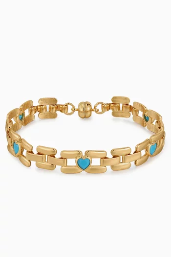 Heart Stone Link Bracelet in Gold-plated Brass