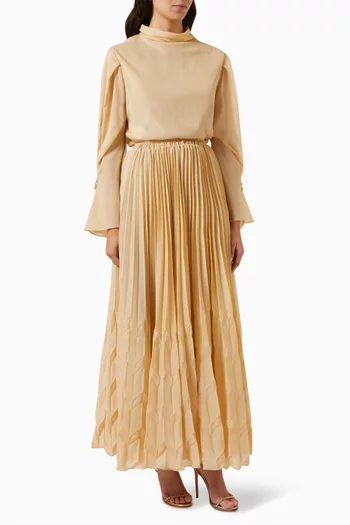 High Neck Top and Pleated Skirt Set