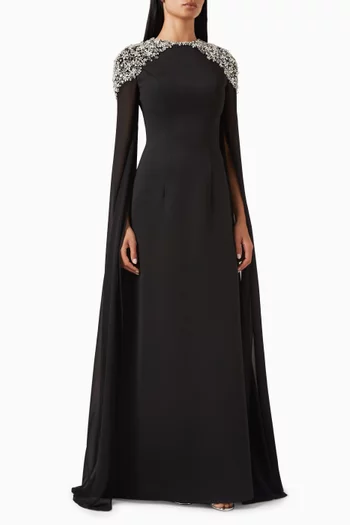 Embellished Maxi Gown in Knit Jersey