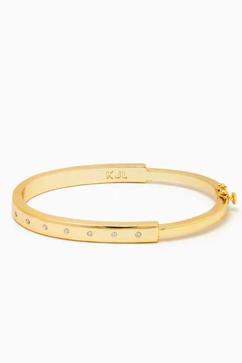Round Inlay CZ Oval Bangle in Gold-plated Brass