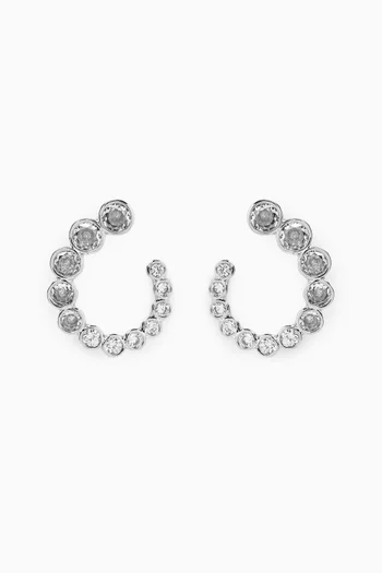 Round Bezel C Curve Earrings in Rhodium-plated Brass