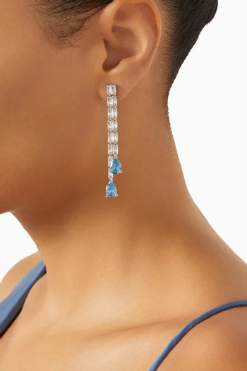 Baguette Double Drop Pear Earrings in Rhodium-plated Brass