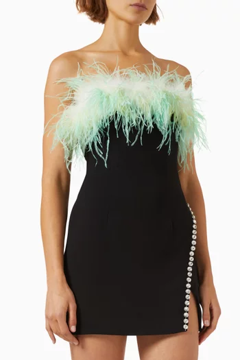 Feather-trimmed Mini Dress in Crepe