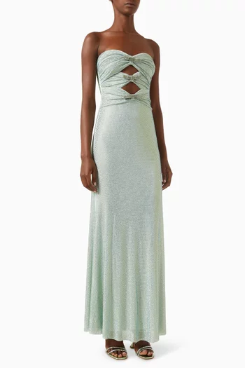 Rhinestone-embellished Strapless Maxi Dress in Mesh